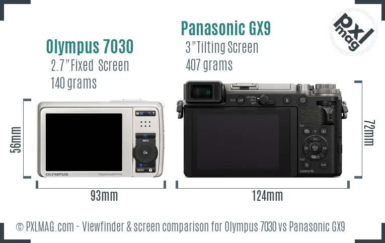 Olympus 7030 vs Panasonic GX9 Screen and Viewfinder comparison
