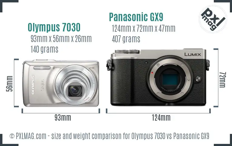 Olympus 7030 vs Panasonic GX9 size comparison