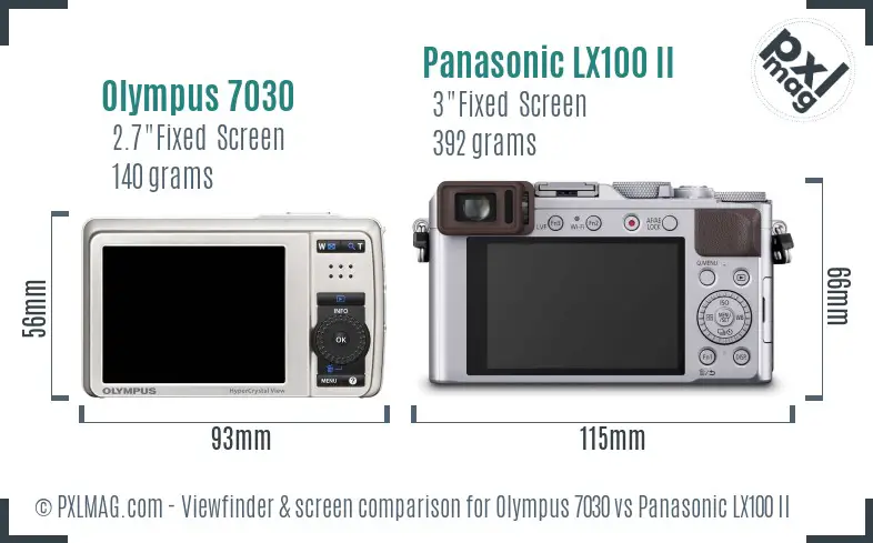 Olympus 7030 vs Panasonic LX100 II Screen and Viewfinder comparison