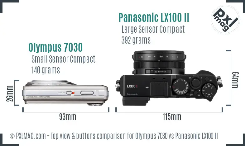 Olympus 7030 vs Panasonic LX100 II top view buttons comparison