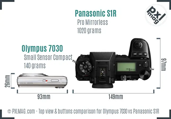 Olympus 7030 vs Panasonic S1R top view buttons comparison