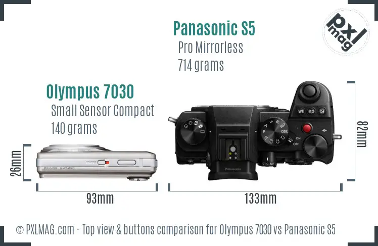 Olympus 7030 vs Panasonic S5 top view buttons comparison