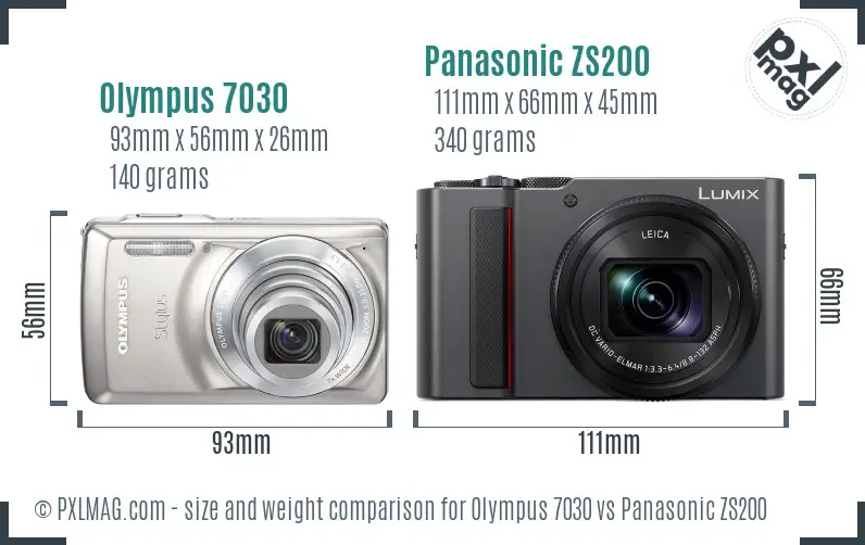 Olympus 7030 vs Panasonic ZS200 size comparison