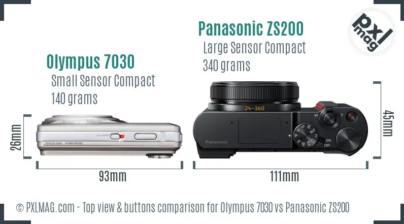 Olympus 7030 vs Panasonic ZS200 top view buttons comparison