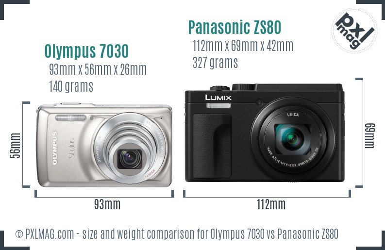 Olympus 7030 vs Panasonic ZS80 size comparison