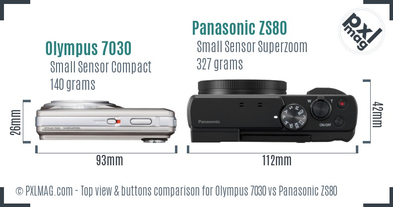 Olympus 7030 vs Panasonic ZS80 top view buttons comparison