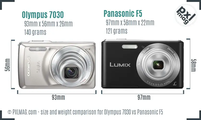 Olympus 7030 vs Panasonic F5 size comparison