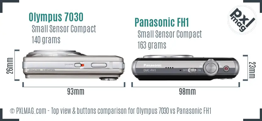 Olympus 7030 vs Panasonic FH1 top view buttons comparison