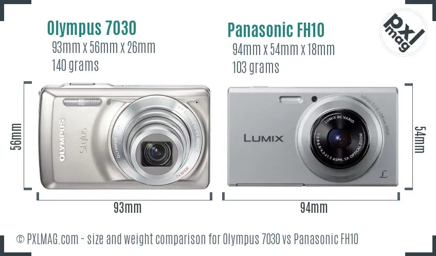 Olympus 7030 vs Panasonic FH10 size comparison