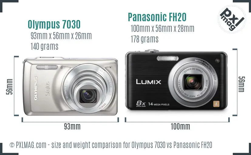Olympus 7030 vs Panasonic FH20 size comparison