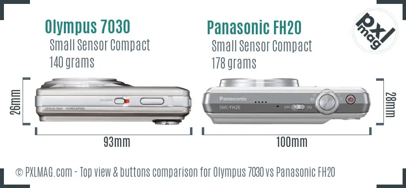 Olympus 7030 vs Panasonic FH20 top view buttons comparison