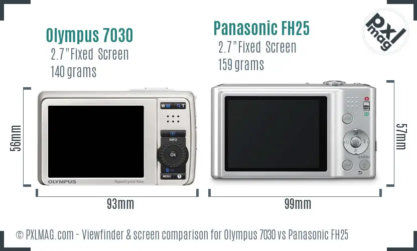 Olympus 7030 vs Panasonic FH25 Screen and Viewfinder comparison