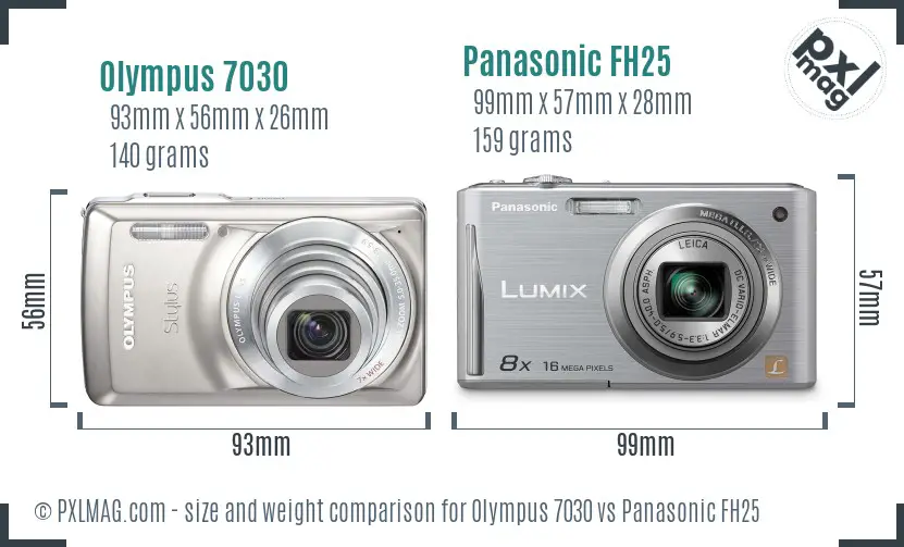 Olympus 7030 vs Panasonic FH25 size comparison