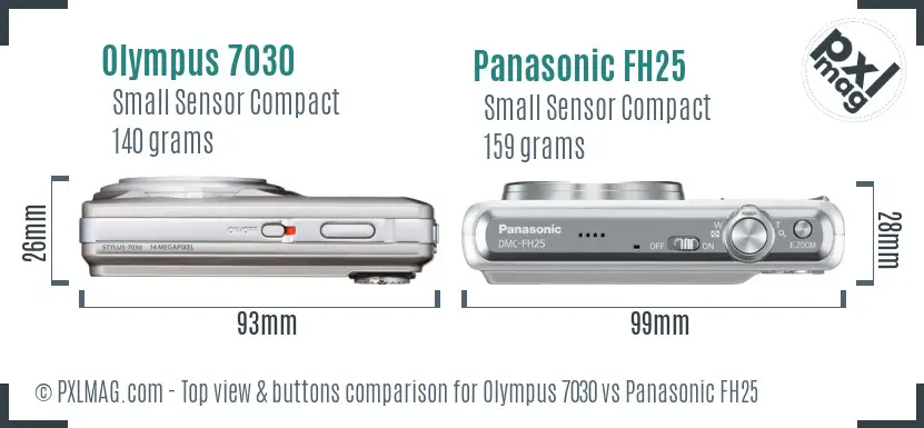 Olympus 7030 vs Panasonic FH25 top view buttons comparison