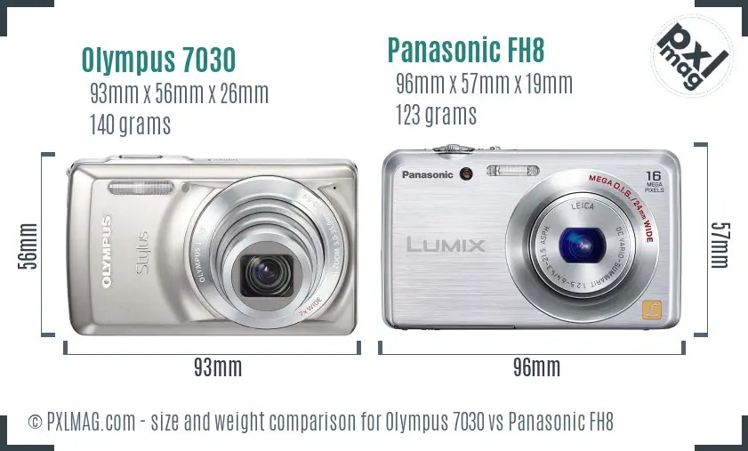 Olympus 7030 vs Panasonic FH8 size comparison