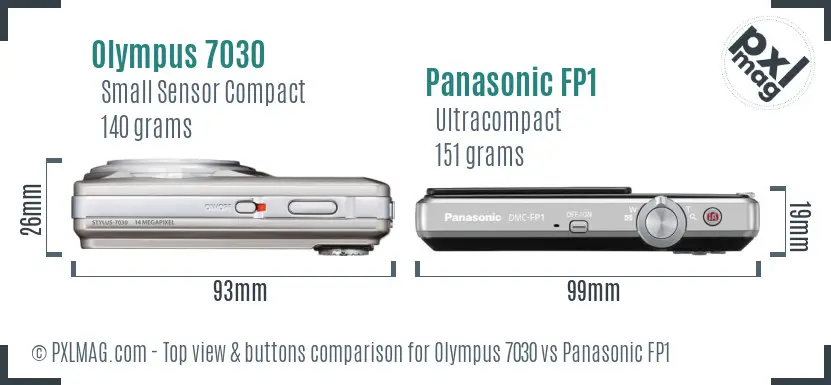Olympus 7030 vs Panasonic FP1 top view buttons comparison