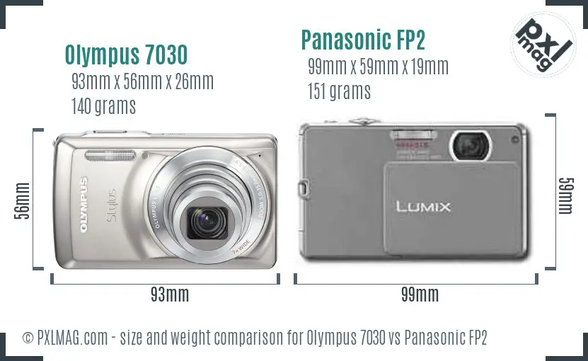 Olympus 7030 vs Panasonic FP2 size comparison