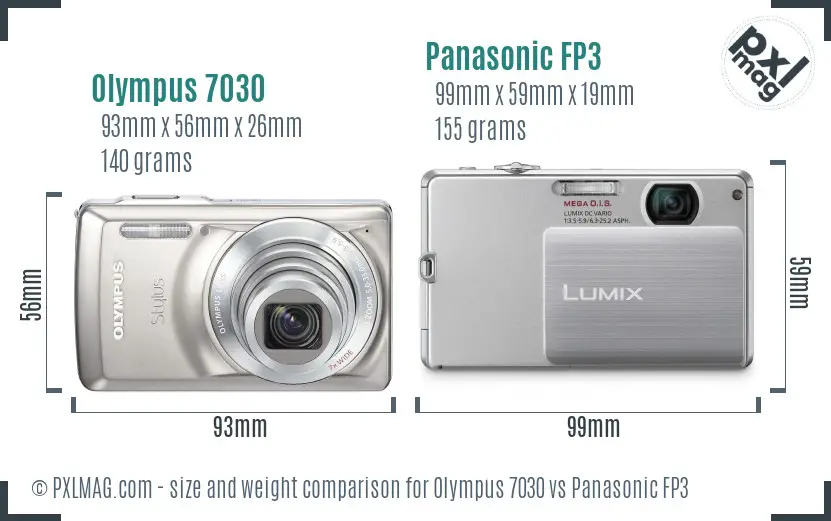 Olympus 7030 vs Panasonic FP3 size comparison