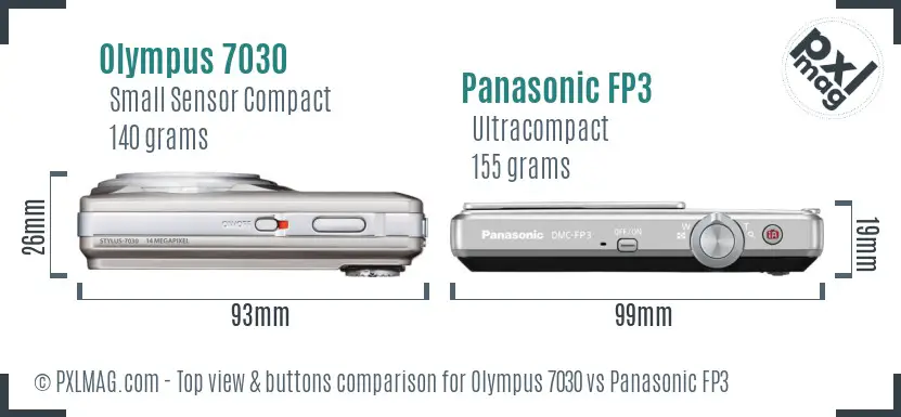Olympus 7030 vs Panasonic FP3 top view buttons comparison