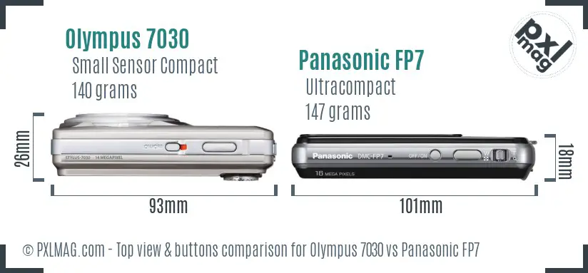 Olympus 7030 vs Panasonic FP7 top view buttons comparison