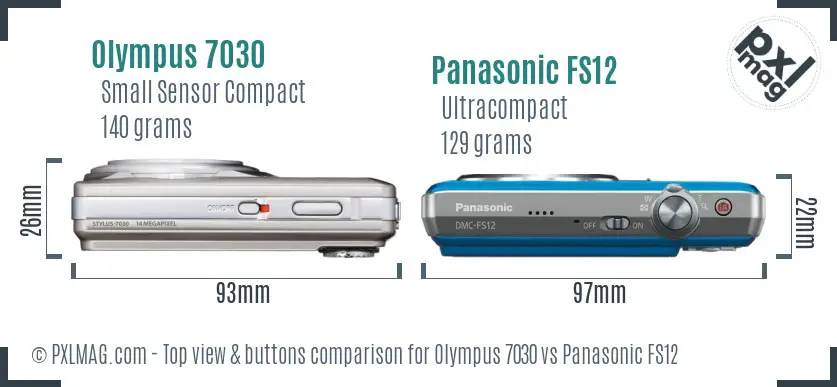 Olympus 7030 vs Panasonic FS12 top view buttons comparison
