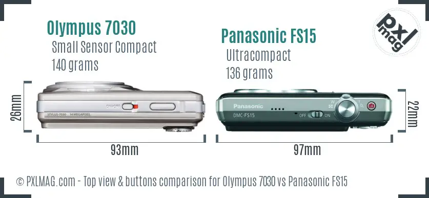 Olympus 7030 vs Panasonic FS15 top view buttons comparison