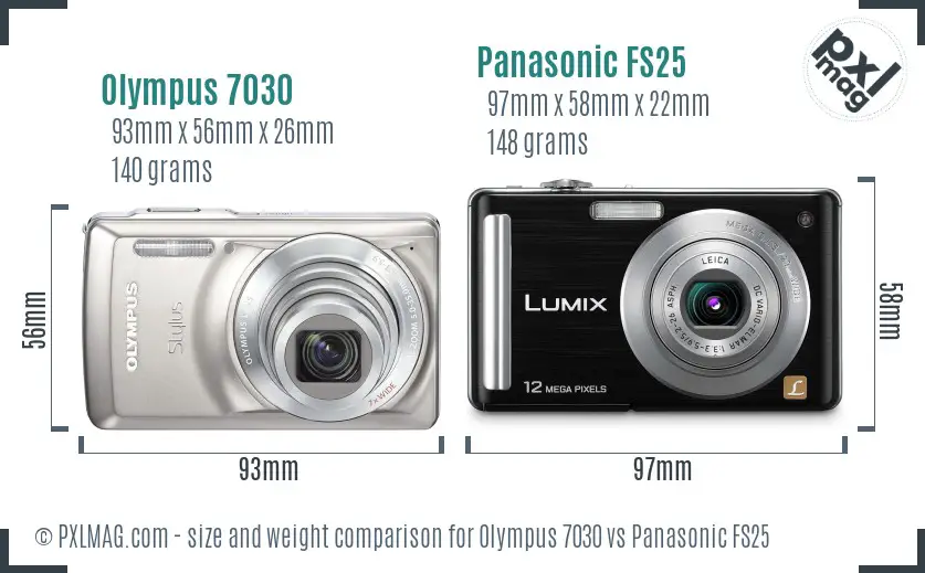 Olympus 7030 vs Panasonic FS25 size comparison