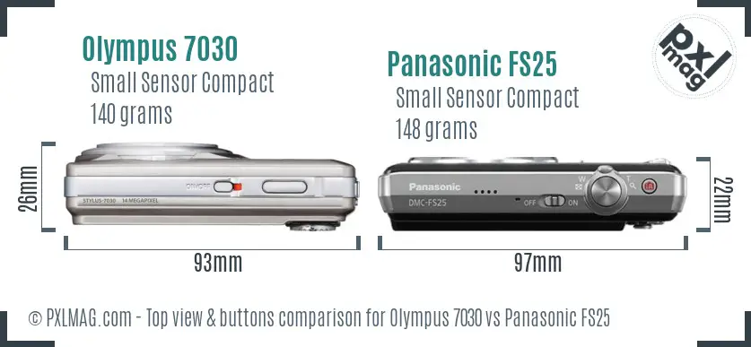 Olympus 7030 vs Panasonic FS25 top view buttons comparison