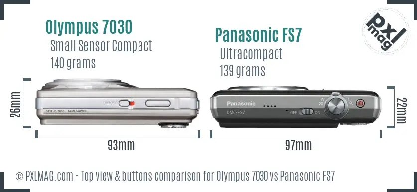 Olympus 7030 vs Panasonic FS7 top view buttons comparison