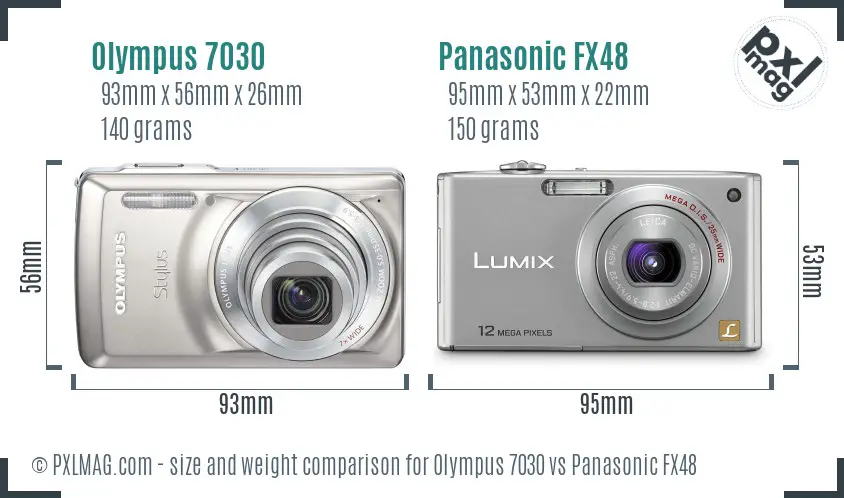 Olympus 7030 vs Panasonic FX48 size comparison