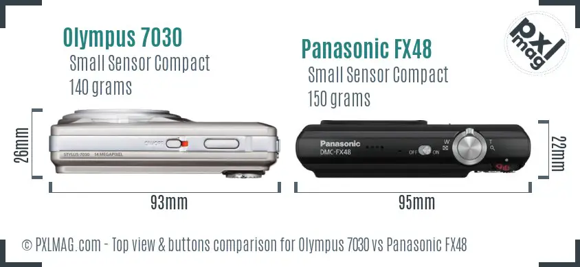Olympus 7030 vs Panasonic FX48 top view buttons comparison