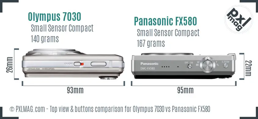 Olympus 7030 vs Panasonic FX580 top view buttons comparison