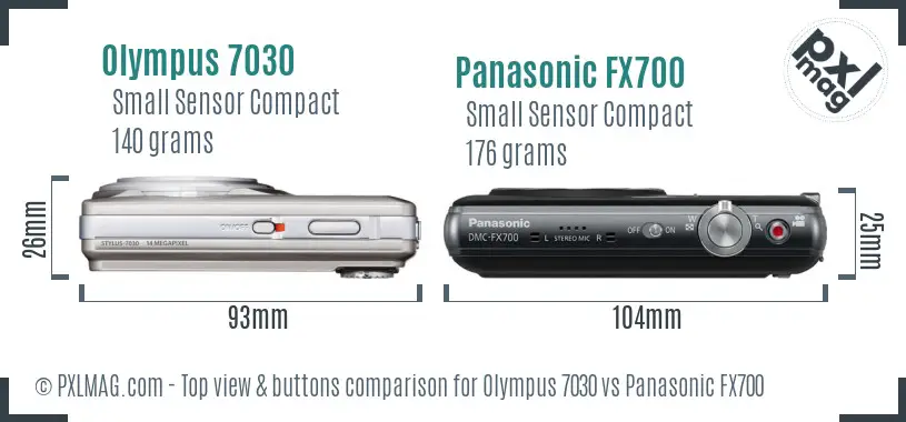 Olympus 7030 vs Panasonic FX700 top view buttons comparison
