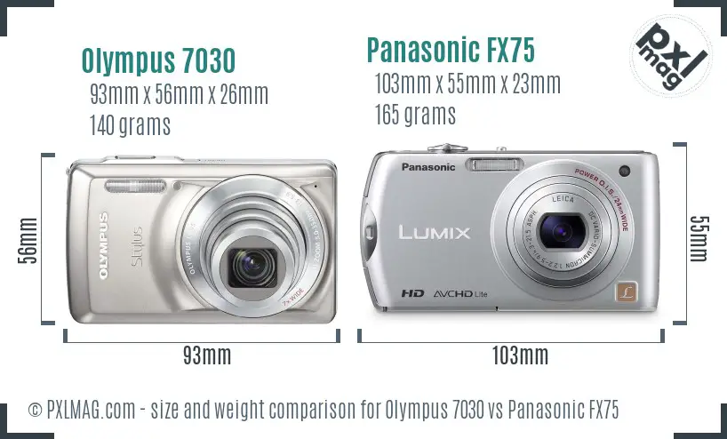Olympus 7030 vs Panasonic FX75 size comparison