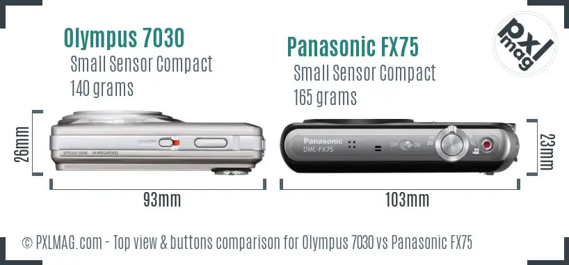 Olympus 7030 vs Panasonic FX75 top view buttons comparison