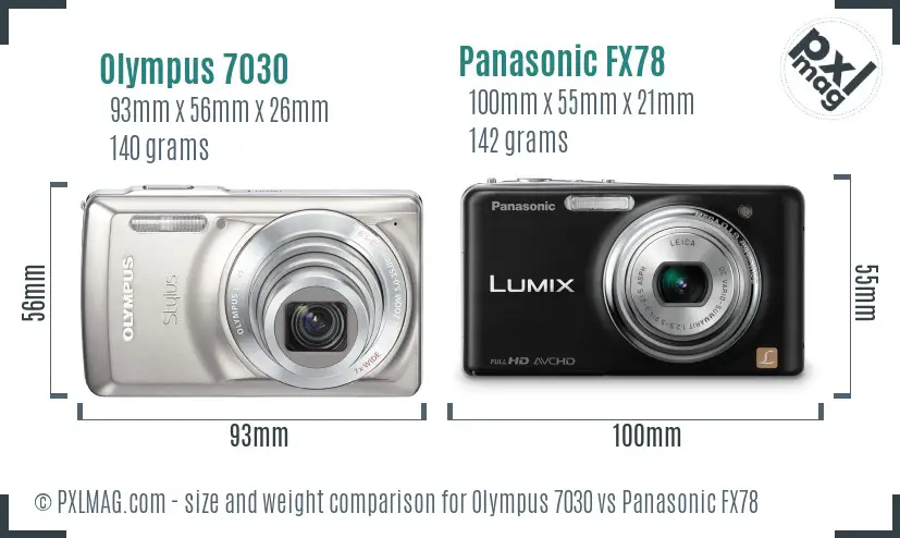 Olympus 7030 vs Panasonic FX78 size comparison