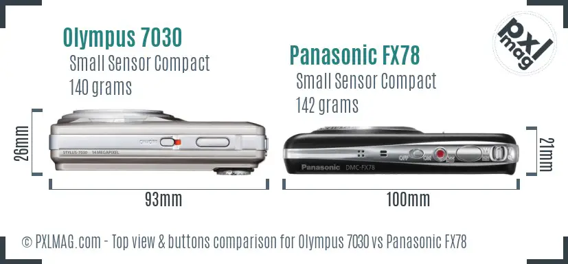 Olympus 7030 vs Panasonic FX78 top view buttons comparison