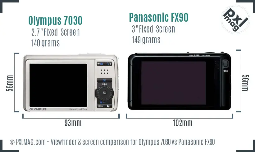 Olympus 7030 vs Panasonic FX90 Screen and Viewfinder comparison