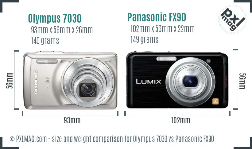 Olympus 7030 vs Panasonic FX90 size comparison