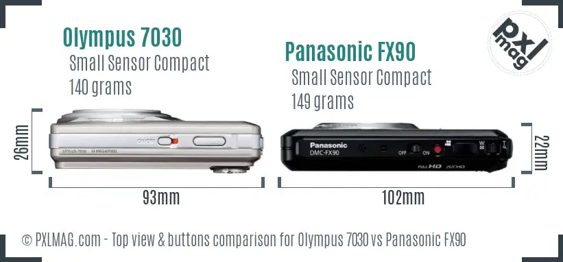 Olympus 7030 vs Panasonic FX90 top view buttons comparison