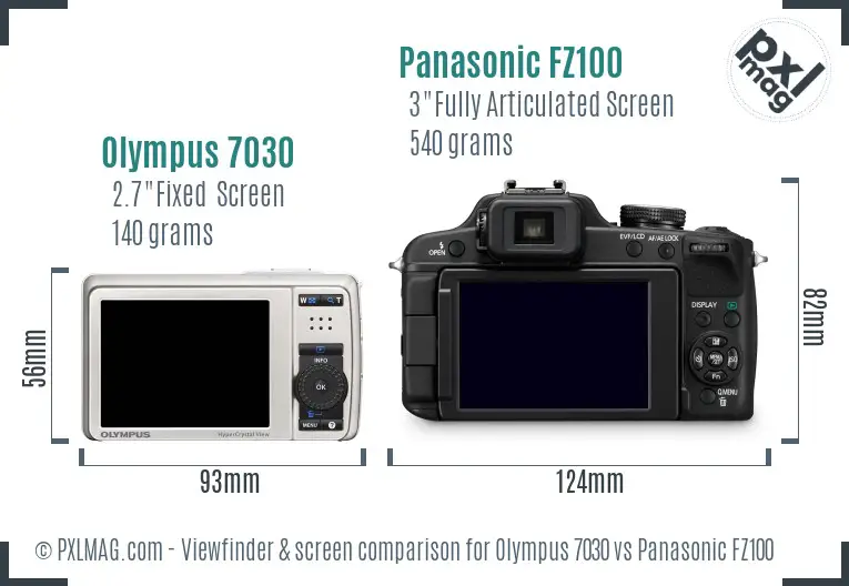 Olympus 7030 vs Panasonic FZ100 Screen and Viewfinder comparison