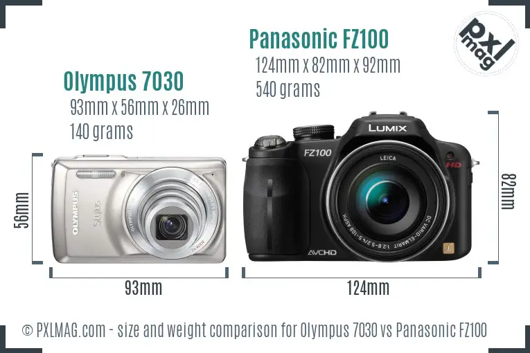 Olympus 7030 vs Panasonic FZ100 size comparison