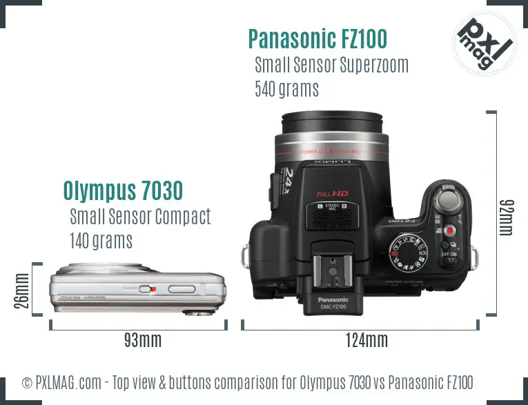 Olympus 7030 vs Panasonic FZ100 top view buttons comparison