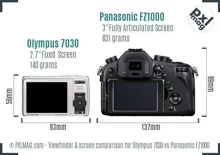 Olympus 7030 vs Panasonic FZ1000 Screen and Viewfinder comparison