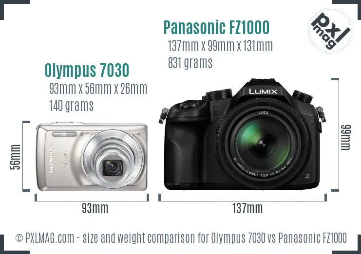 Olympus 7030 vs Panasonic FZ1000 size comparison