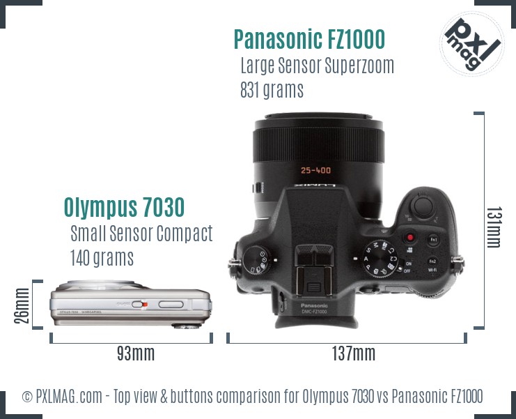 Olympus 7030 vs Panasonic FZ1000 top view buttons comparison