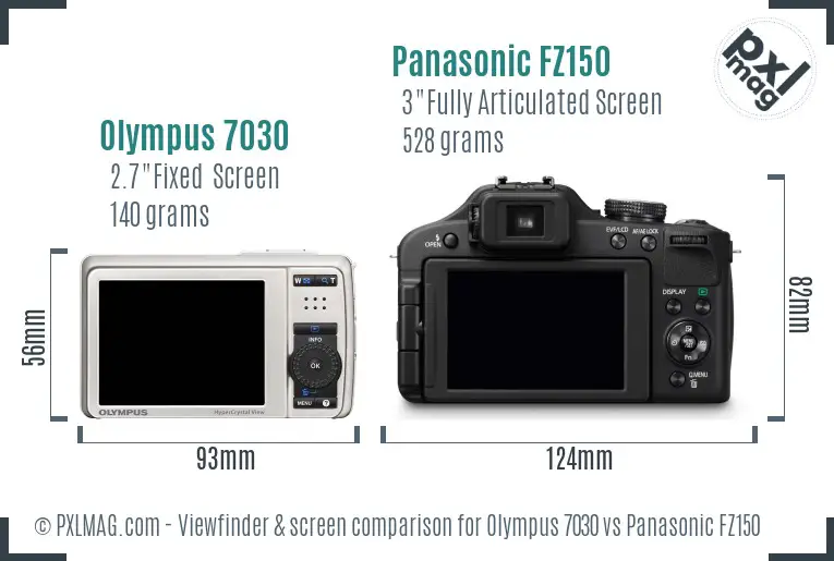 Olympus 7030 vs Panasonic FZ150 Screen and Viewfinder comparison