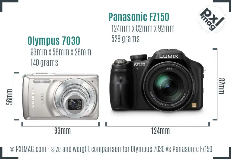 Olympus 7030 vs Panasonic FZ150 size comparison