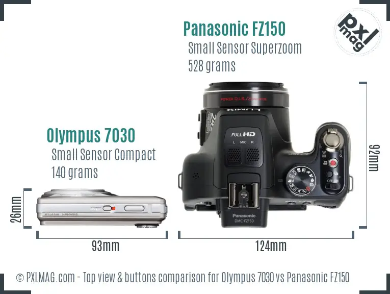 Olympus 7030 vs Panasonic FZ150 top view buttons comparison