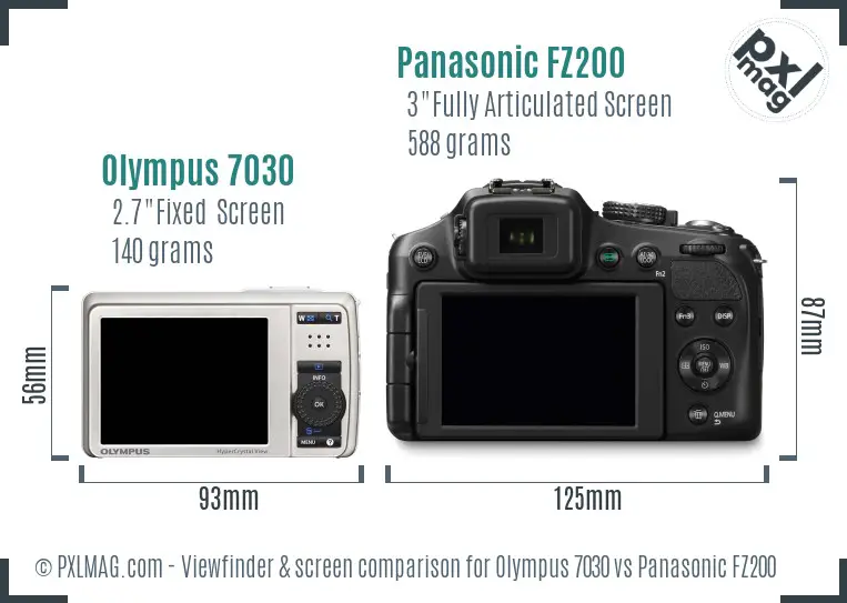 Olympus 7030 vs Panasonic FZ200 Screen and Viewfinder comparison